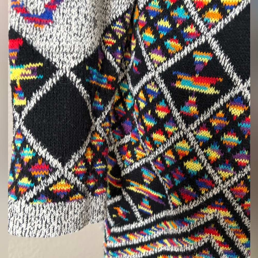 Rainbow Geometric Southwest Knit Open Cardigan 2X Crocheted Hooded Long Sweater - Picture 6 of 10